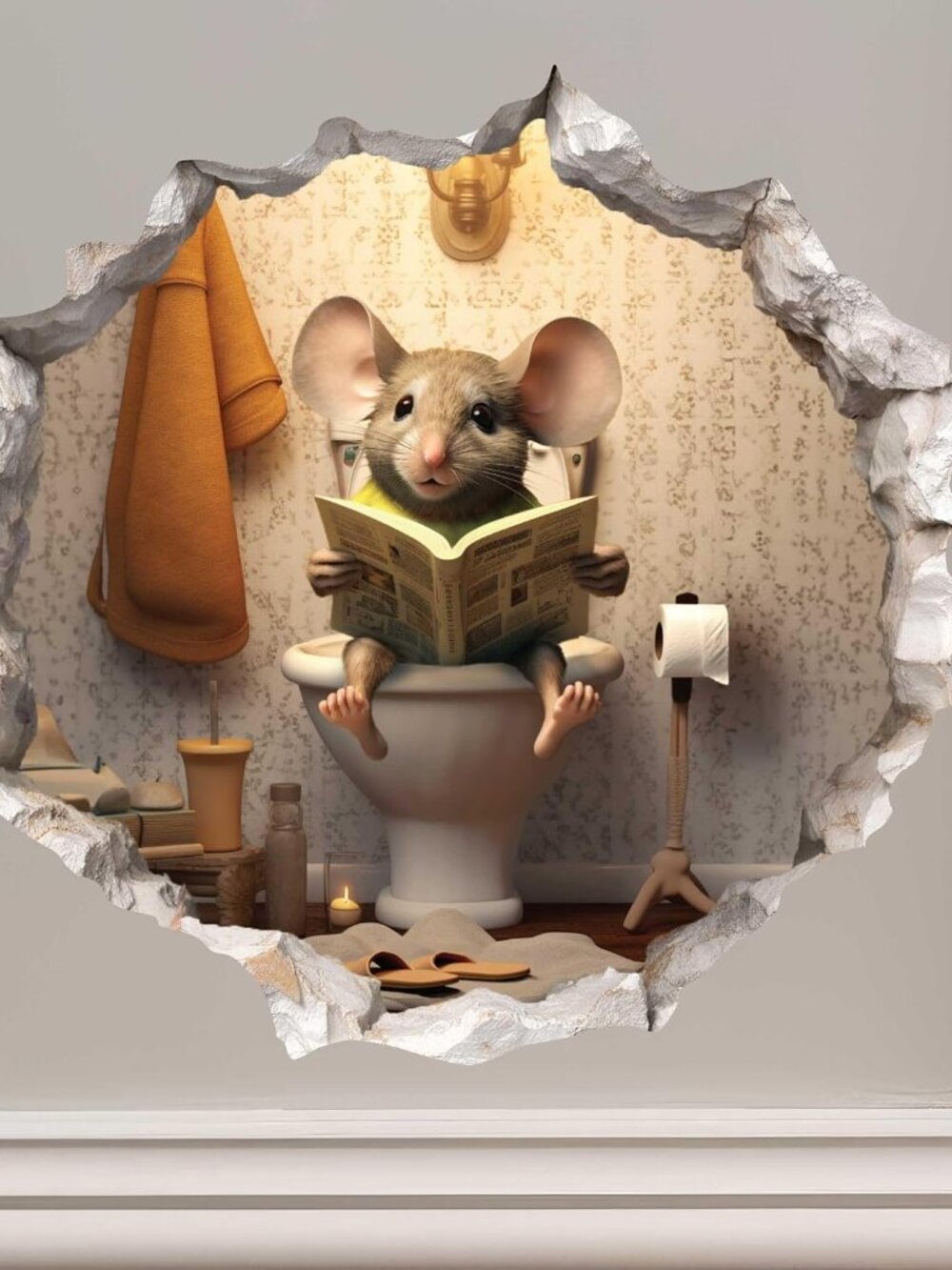 Toilet Mouse Hole Decal - 3D Effect Wall Sticker by Wallington Mice